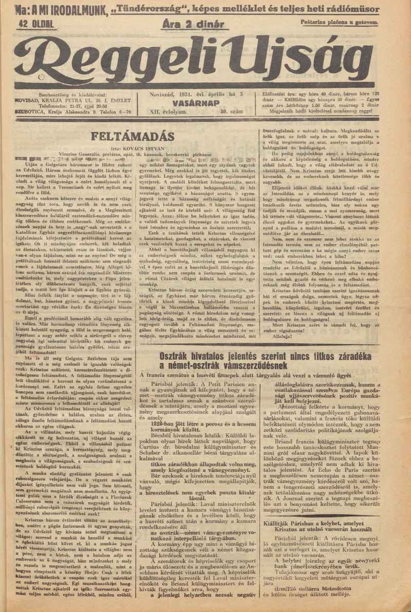 Reggeli Újság, 12. évf. 1931. április 5. 80. sz.