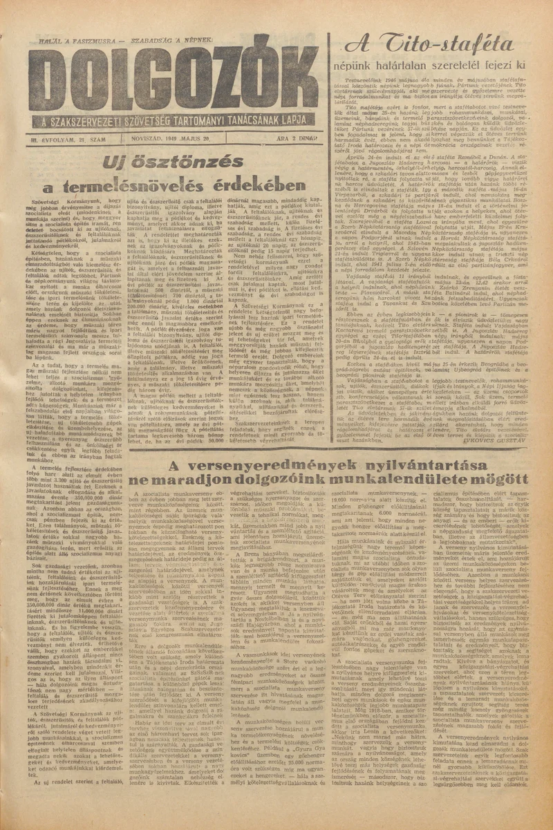 Dolgozók, 3. évf. 1949. május 20. 21. sz.