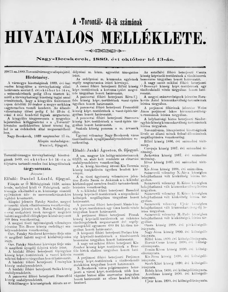 A Totontál  hivatalos melléklete, 2. évf. 1889. október 13. 41. sz.