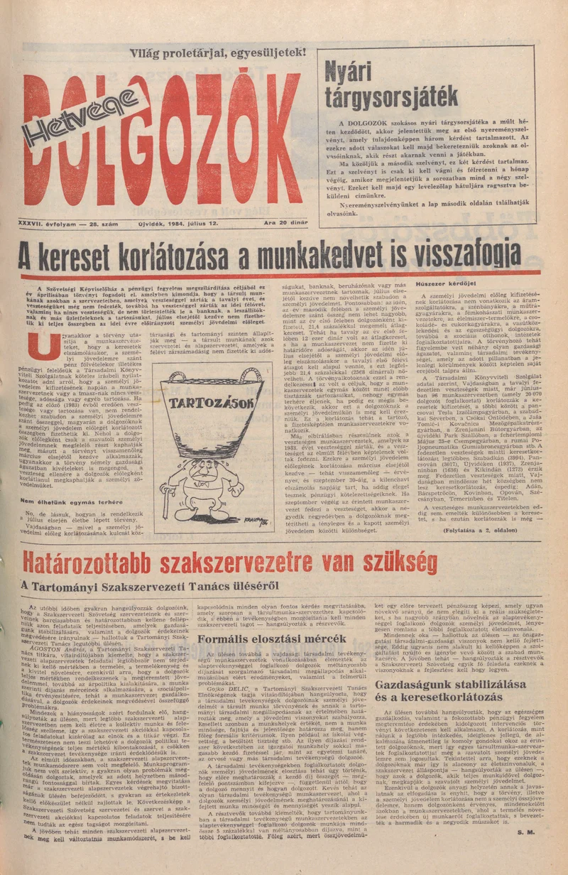 Dolgozók, 38. évf. 1984. július 12. 28. sz.