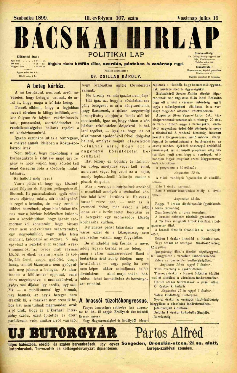 Bácskai Hirlap, 3. évf. 1899. július 16. 107. sz.