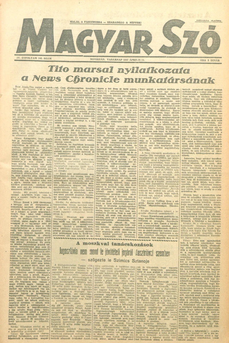 Magyar Szó, 4. évf. 1947. április 20. 102. sz. 1–8. oldal