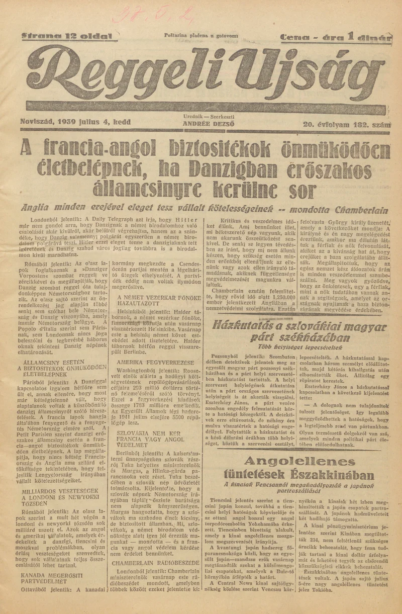 Reggeli Újság, 20. évf. 1939. július 4. 182. sz.
