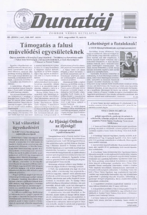 Dunatáj, 13. évf. 2011. augusztus 10. 644–647. sz.