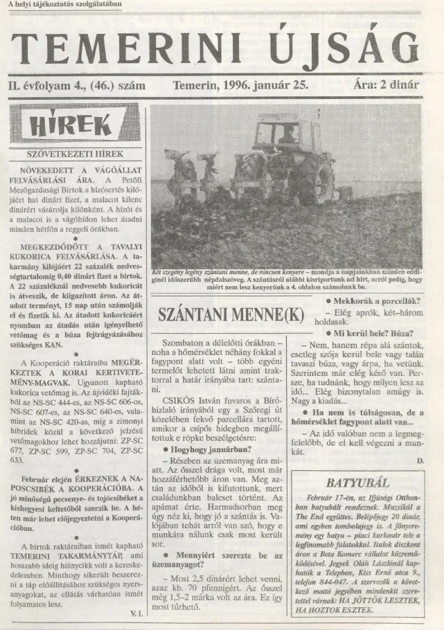 Temerini Újság, 2. évf. 1996. január 25. 4. sz.