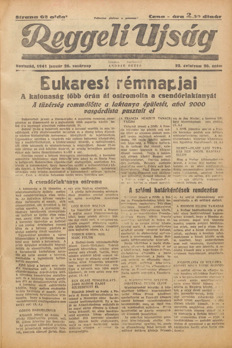 Reggeli Újság, 22. évf. 1941. január 26. 26. sz.