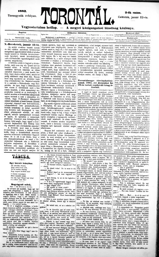 Torontál, 11. évf. 1882. január 12. 2. sz.