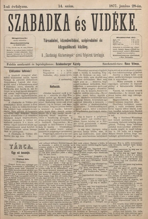 Szabadka és vidéke, 1. évf. 1877. június 28. 14. sz.