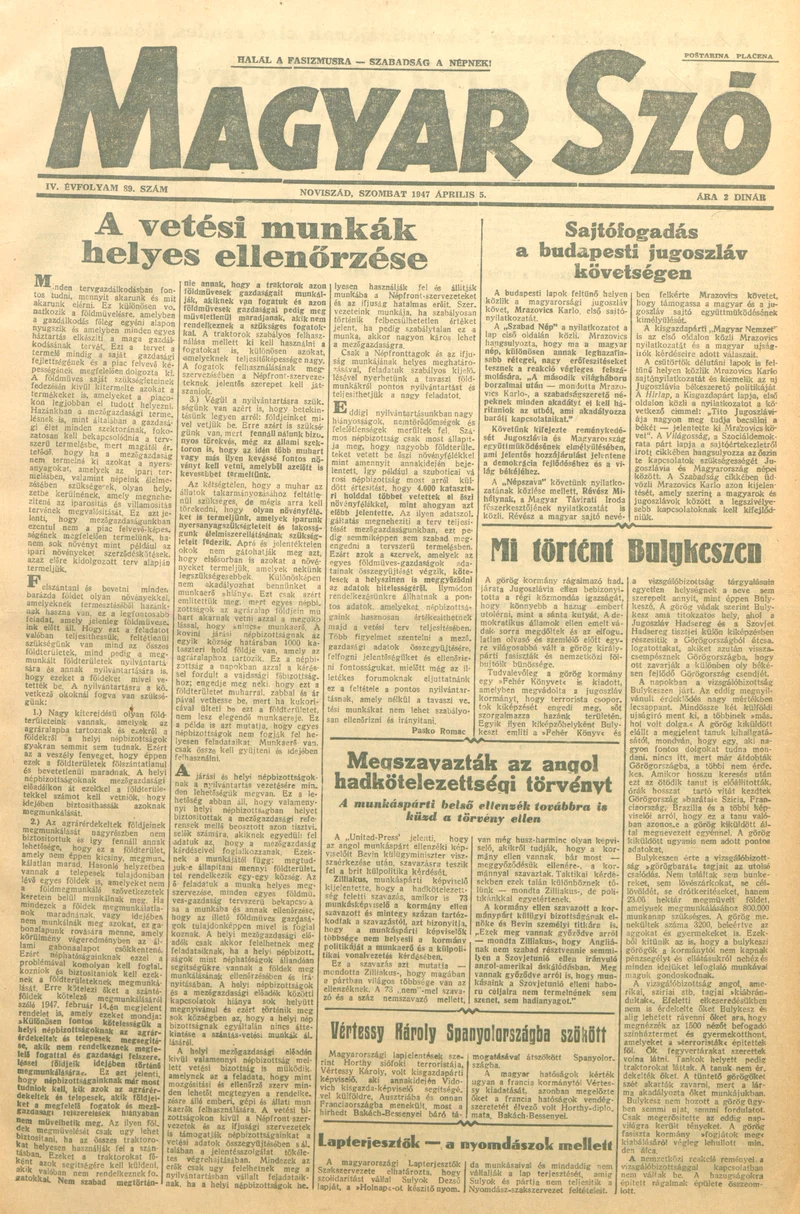 Magyar Szó, 4. évf. 1947. április 5. 89. sz. 1–6. oldal