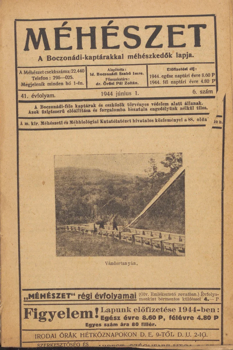 Méhészet, 41. évf. 1944. június 1. 6. sz.