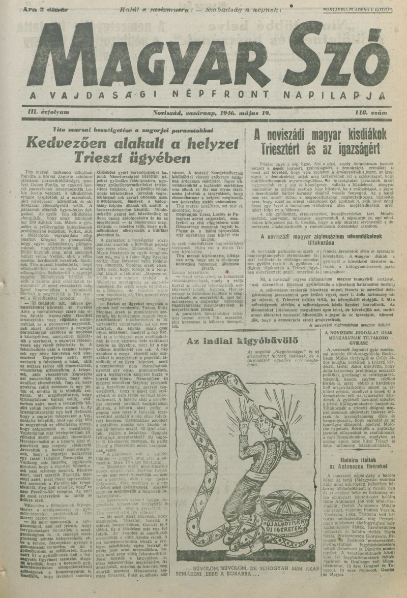 Magyar Szó, 3. évf. 1946. május 19. 118. sz. 1–8. oldal