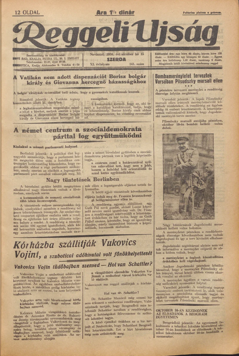 Reggeli Újság, 11. évf. 1930. október 15. 241. sz.