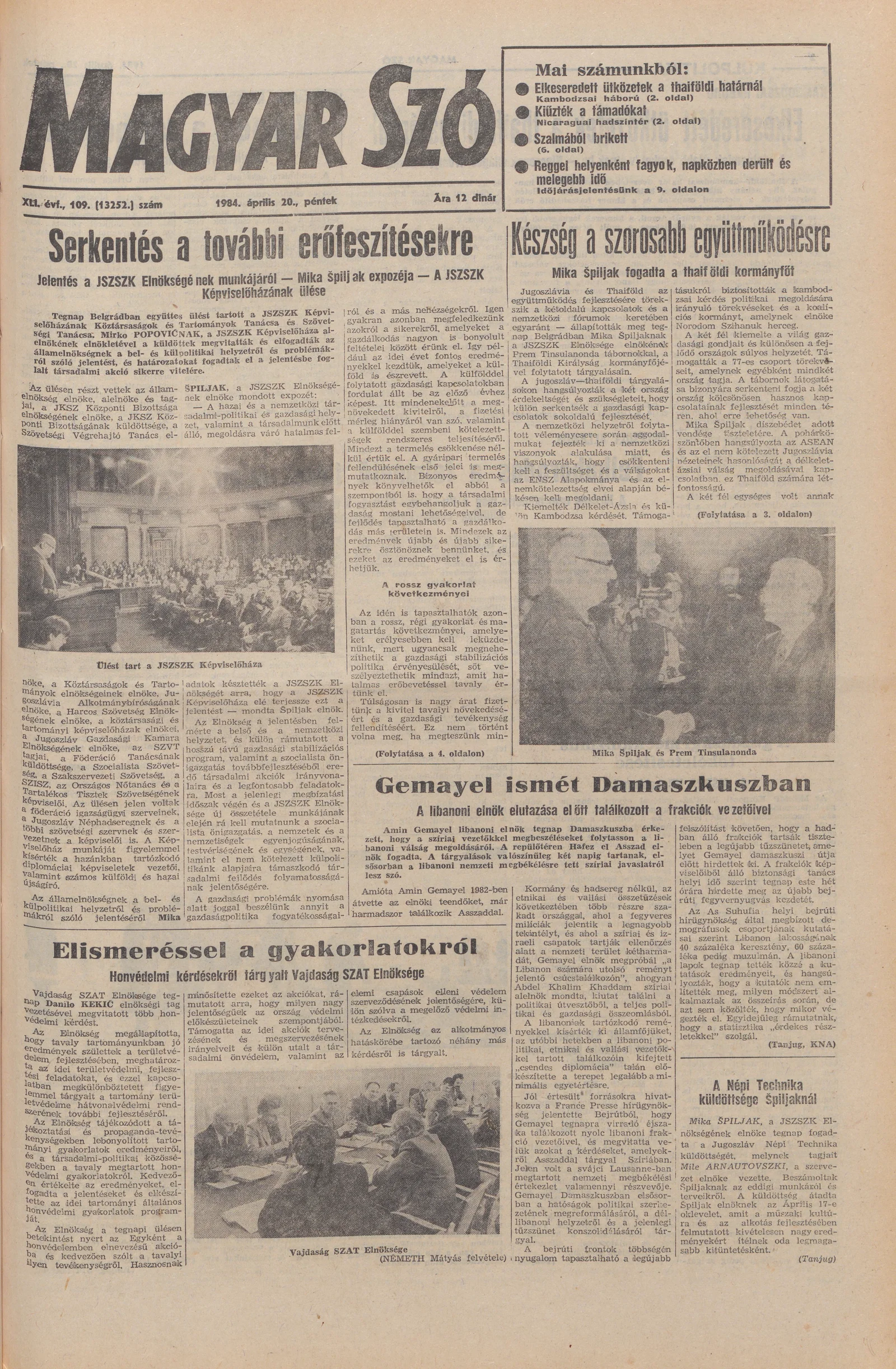 Magyar Szó, 41. évf. 1984. április 20. 109. sz. 1–20. oldal