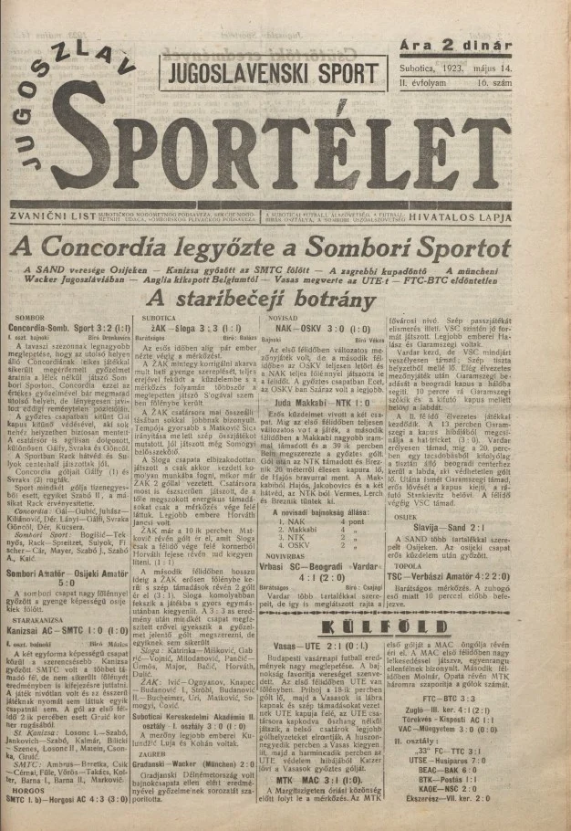 Jugoszláv sportélet, 2. évf. 1923. május 14. 16. sz.