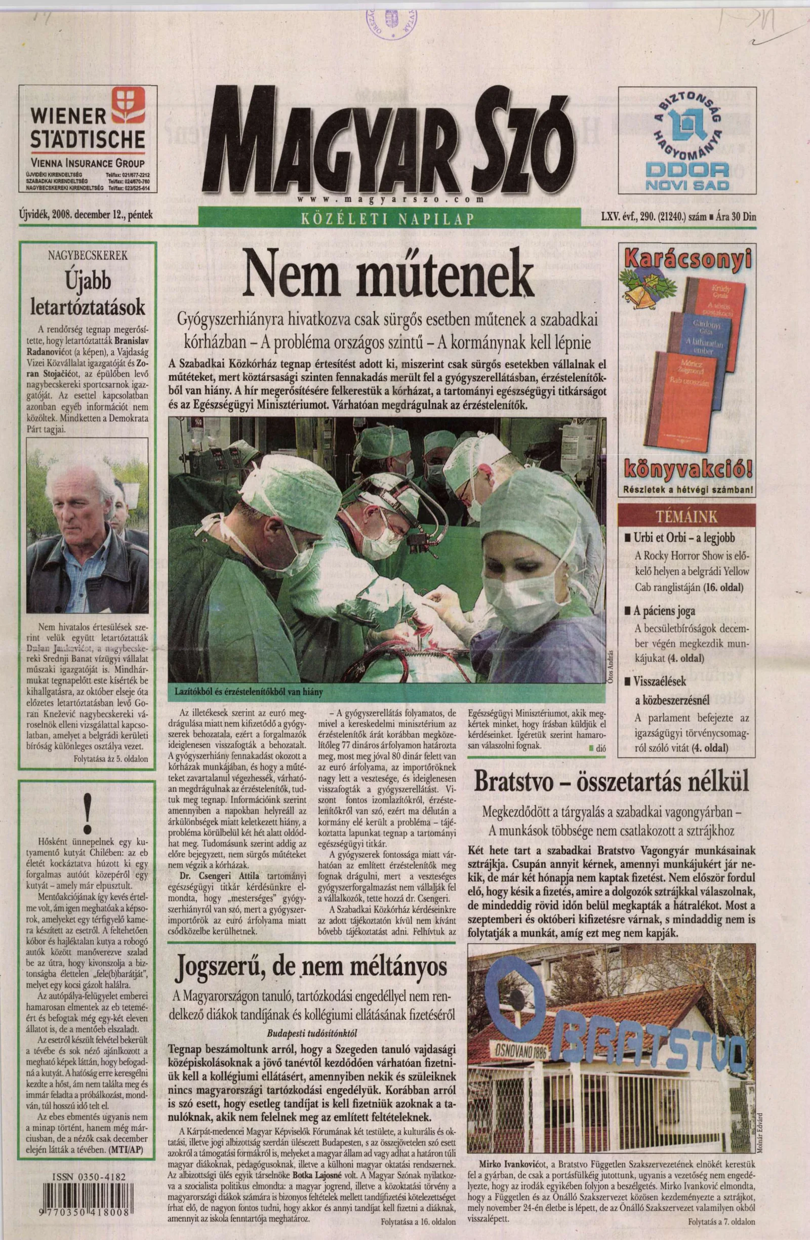 Magyar Szó, 65. évf. 2008. december 12. 290. sz. 1–20. oldal