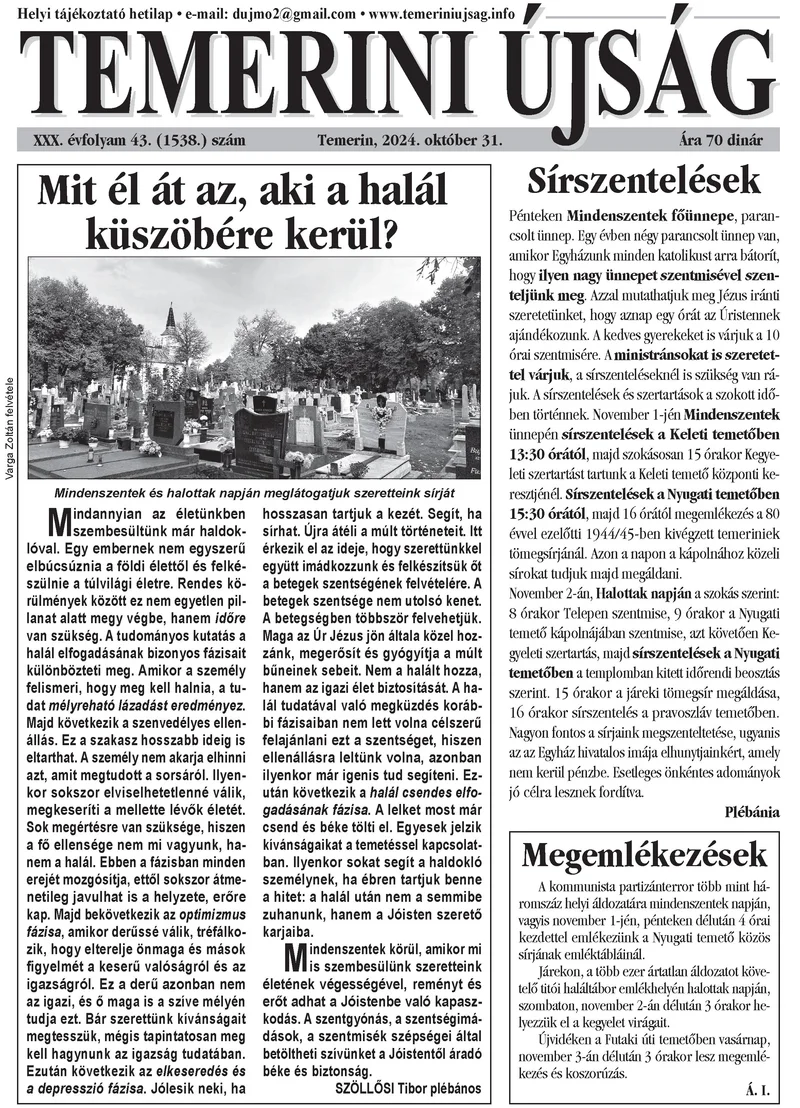 Temerini Újság, 30. évf. 2024. október 31. 43. sz.