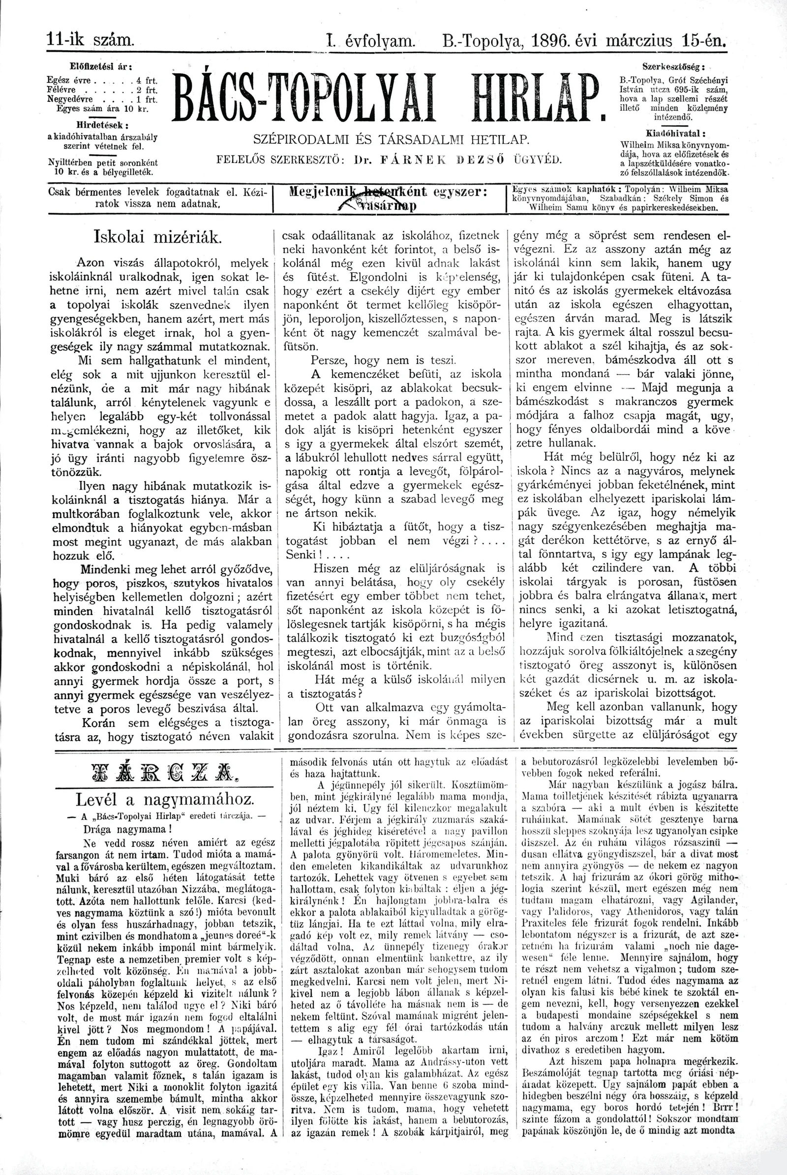 Bács-Topolyai Hirlap, 1. évf. 1896. március 15. 11. sz.