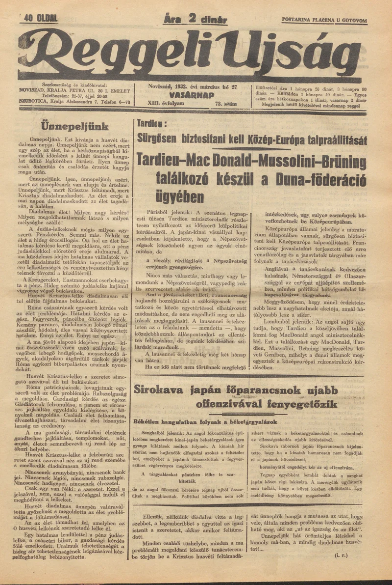 Reggeli Újság, 13. évf. 1932. március 27. 73. sz.