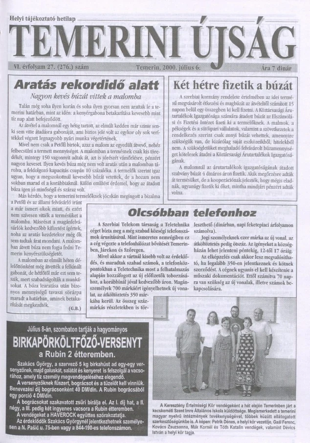 Temerini Újság, 6. évf. 2000. július 6. 27. sz.