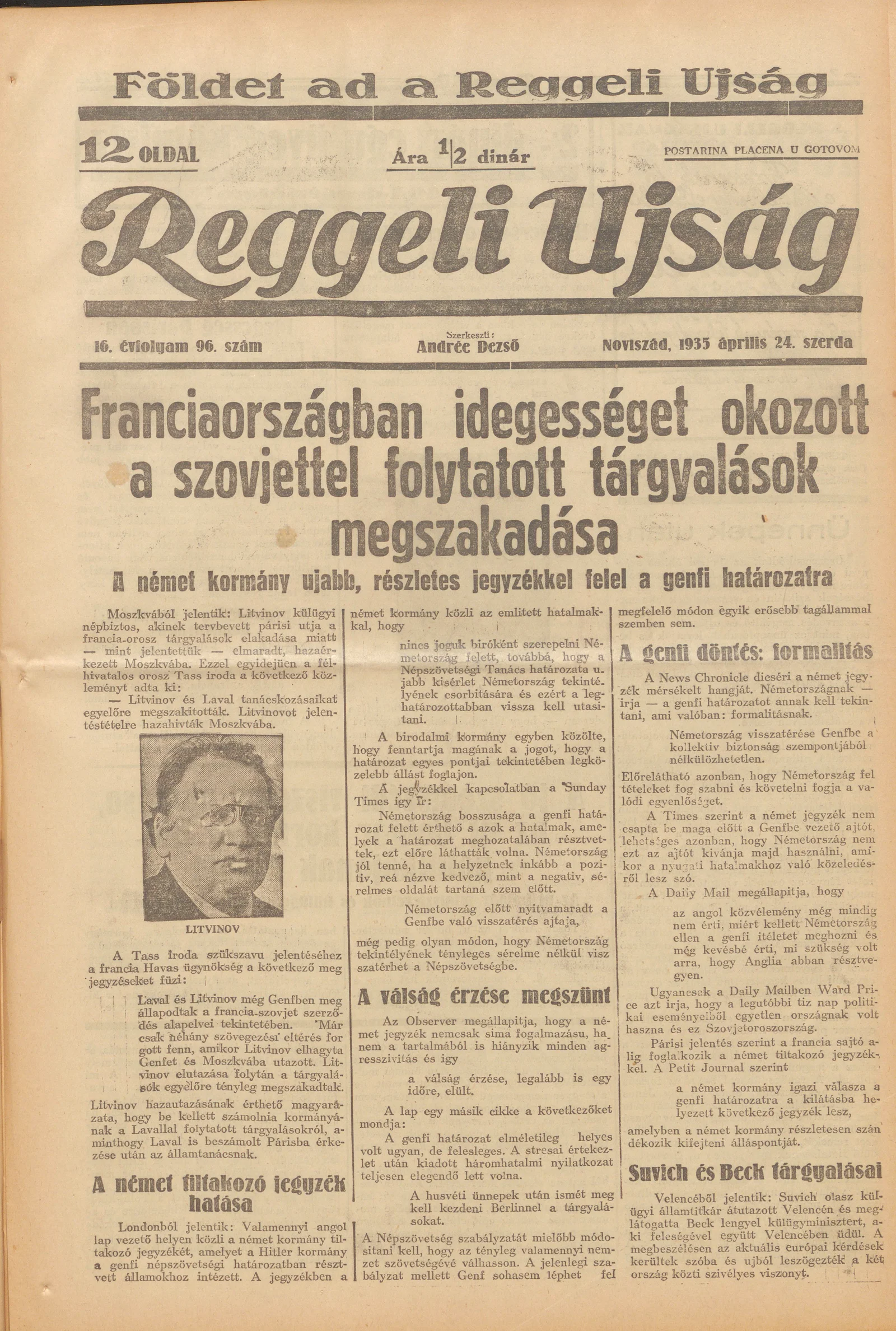 Reggeli Újság, 16. évf. 1935. április 24. 96. sz.