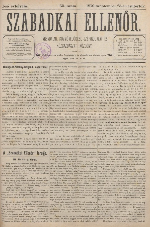 Szabadkai Ellenőr, 1. évf. 1879. szeptember 25. 60. sz.