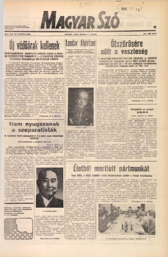 Magyar Szó, 45. évf. 1988. március 9. 67. sz. 1–20. oldal