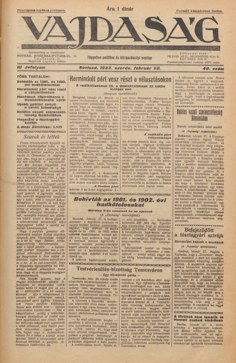 Vajdaság, 3. évf. 1923. február 28. 48. sz.