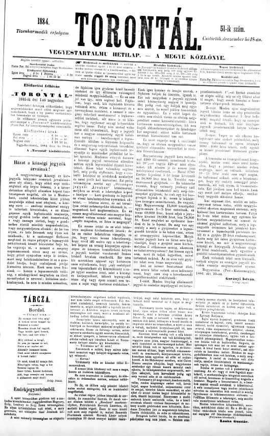 Torontál, 13. évf. 1884. december 18. 51. sz.
