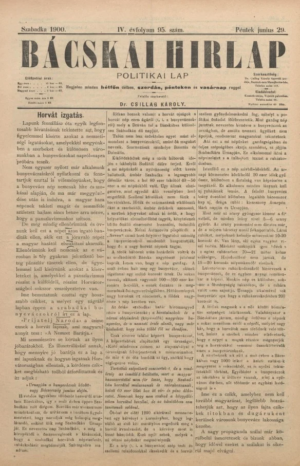 Bácskai Hirlap, 4. évf. 1900. június 29. 95. sz.