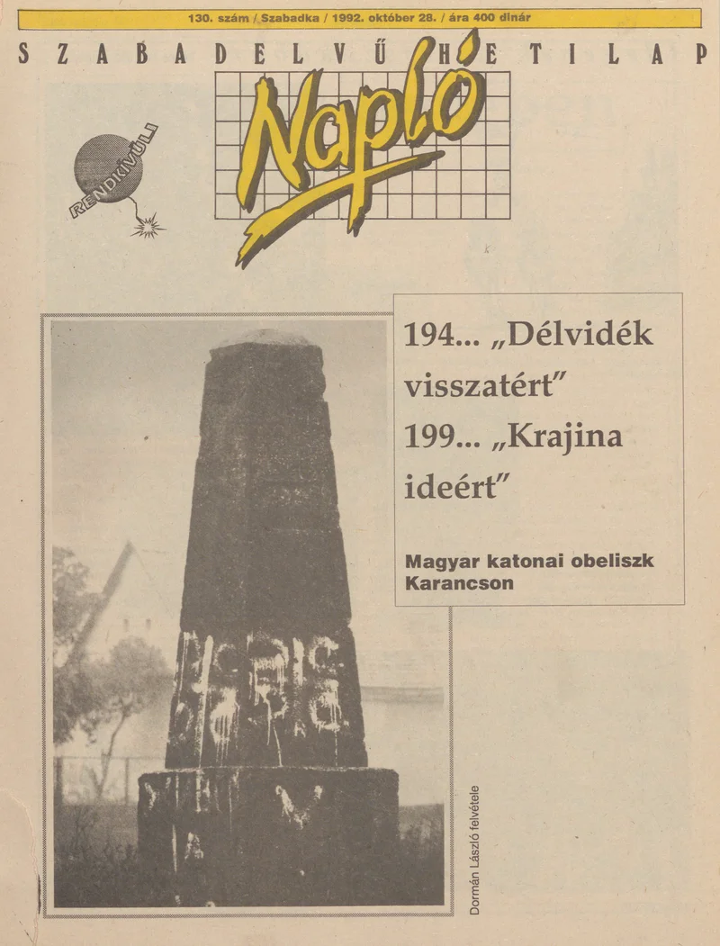 Napló - Szabadelvű hetilap, 3. évf. 1992. október 28. 130. sz.