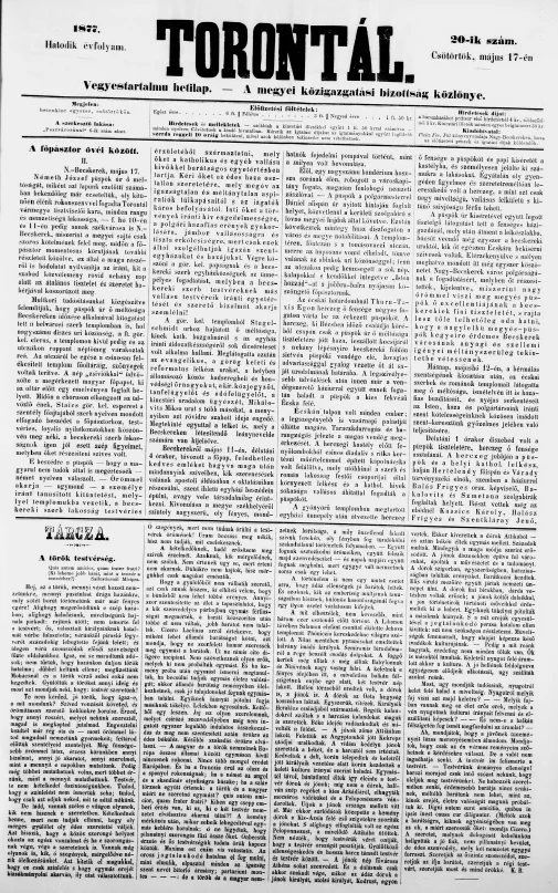 Torontál, 6. évf. 1877. május 17. 20. sz.