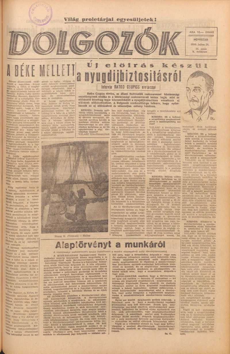 Dolgozók, 10. évf. 1956. július 24. 31. sz.