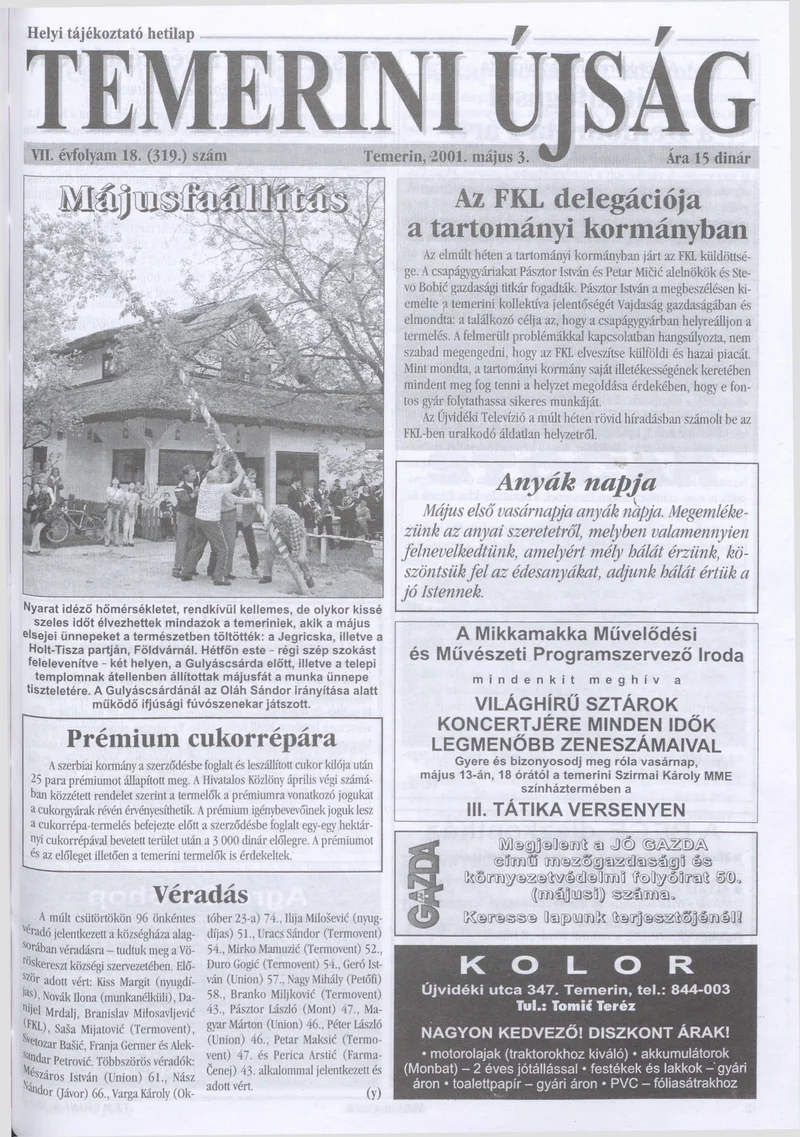 Temerini Újság, 7. évf. 2001. május 3. 18. sz.