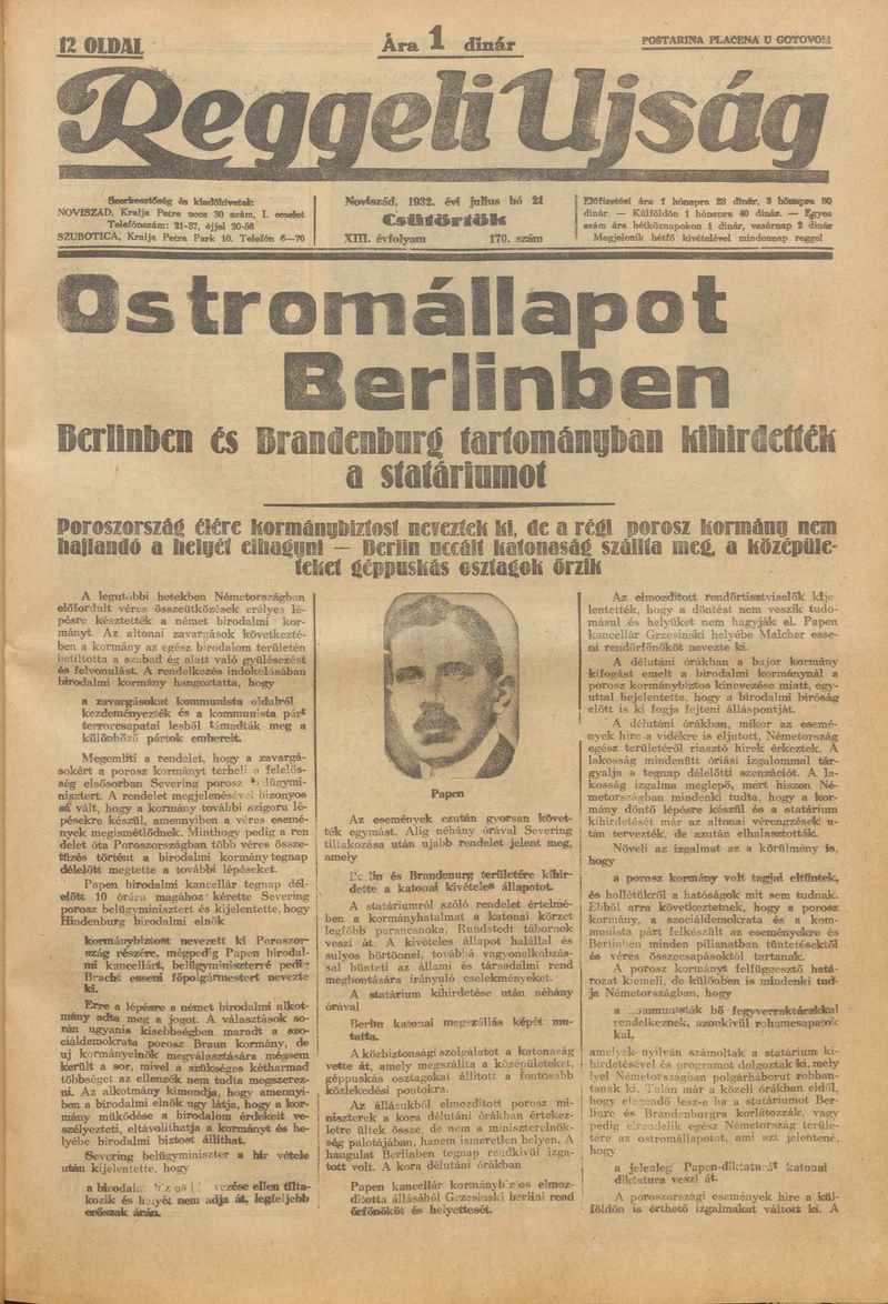 Reggeli Újság, 13. évf. 1932. július 21. 170. sz.