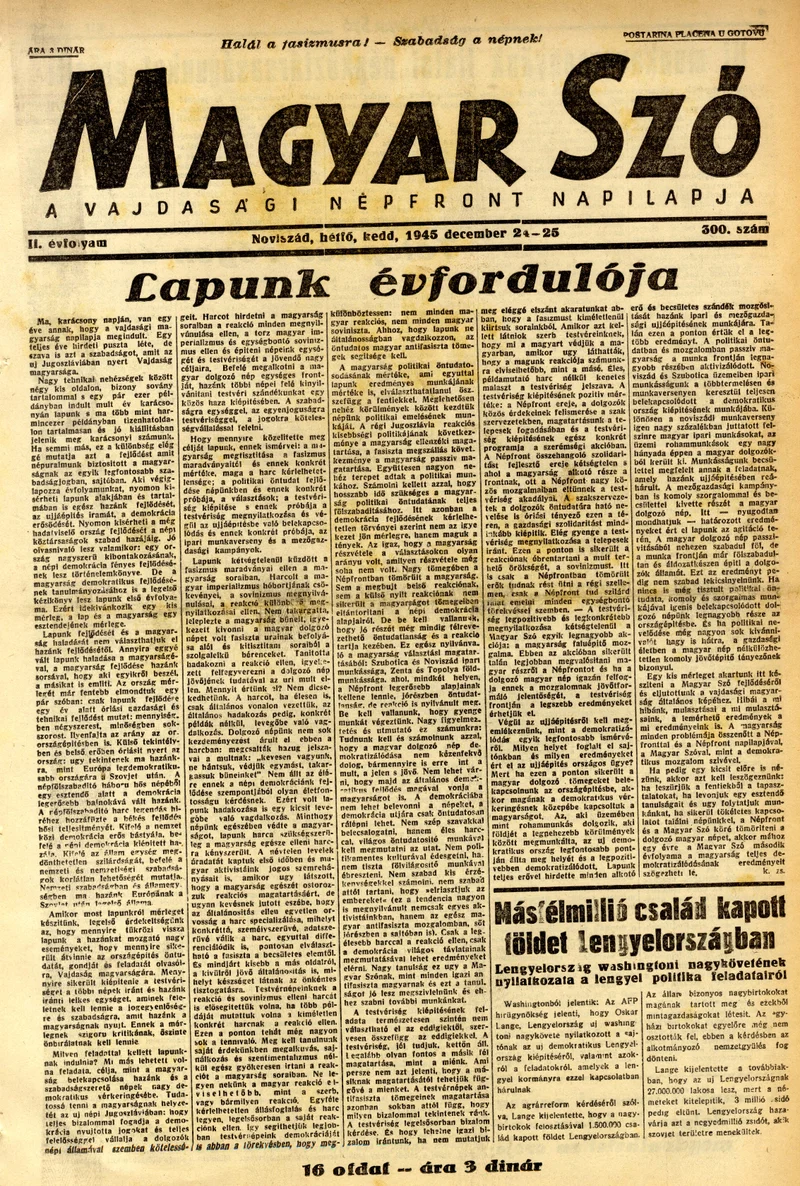 Magyar Szó, 2. évf. 1945. december 24. – 25. 300. sz. 1–16. oldal