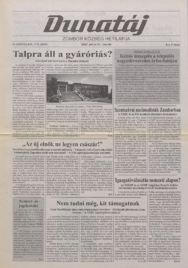 Dunatáj, 4. évf. 2002. július 31. 173. sz.