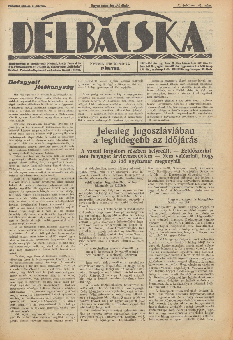 Délbácska, 10. évf. 1929. február 22. 45. sz.