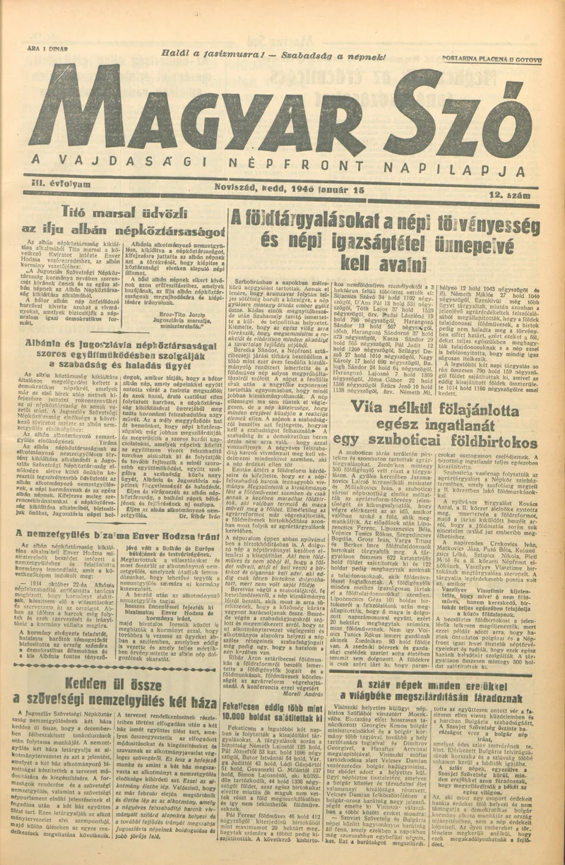 Magyar Szó, 3. évf. 1946. január 15. 12. sz. 1–4. oldal
