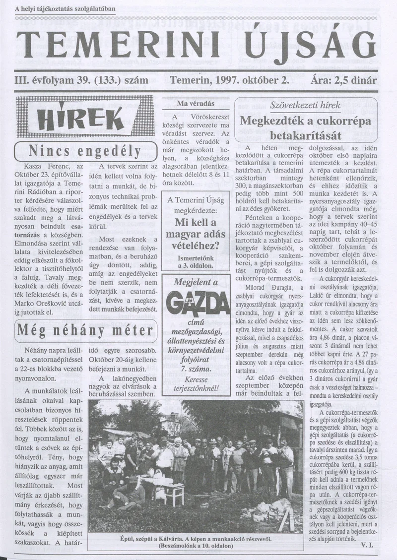 Temerini Újság, 3. évf. 1997. október 2. 39. sz.