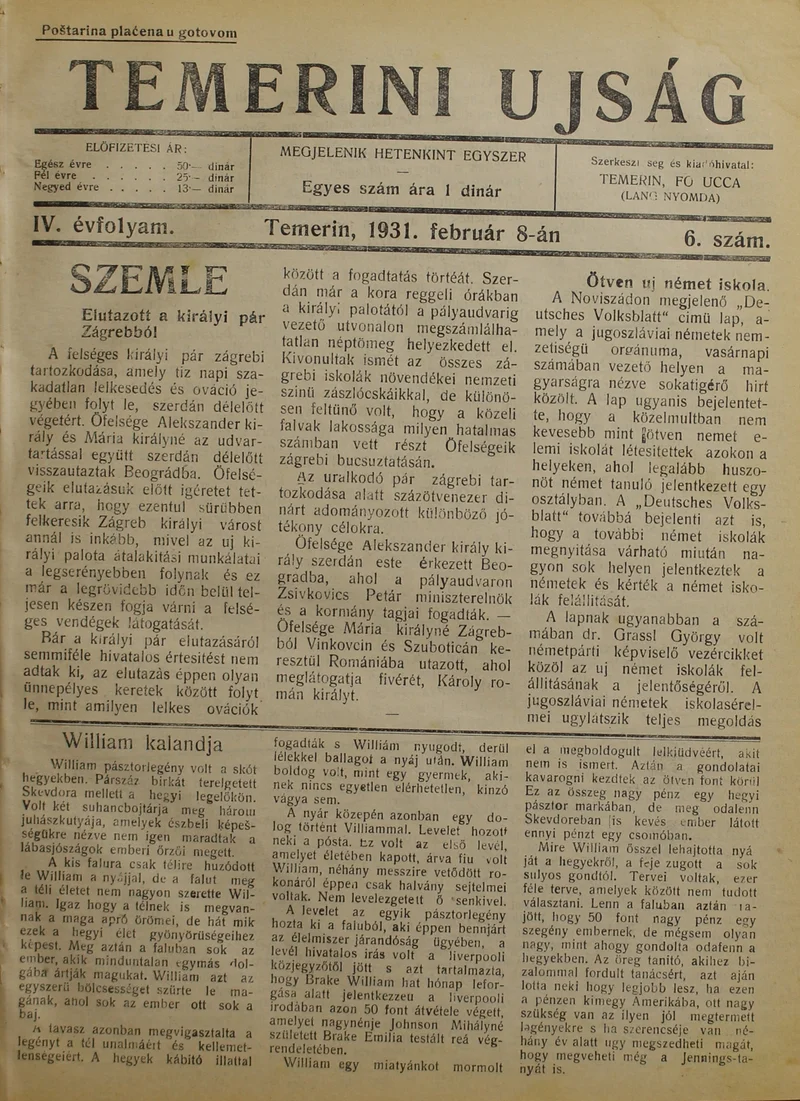 Temerini Újság 1928-1944, 4. évf. 1931. február 8. 6. sz.