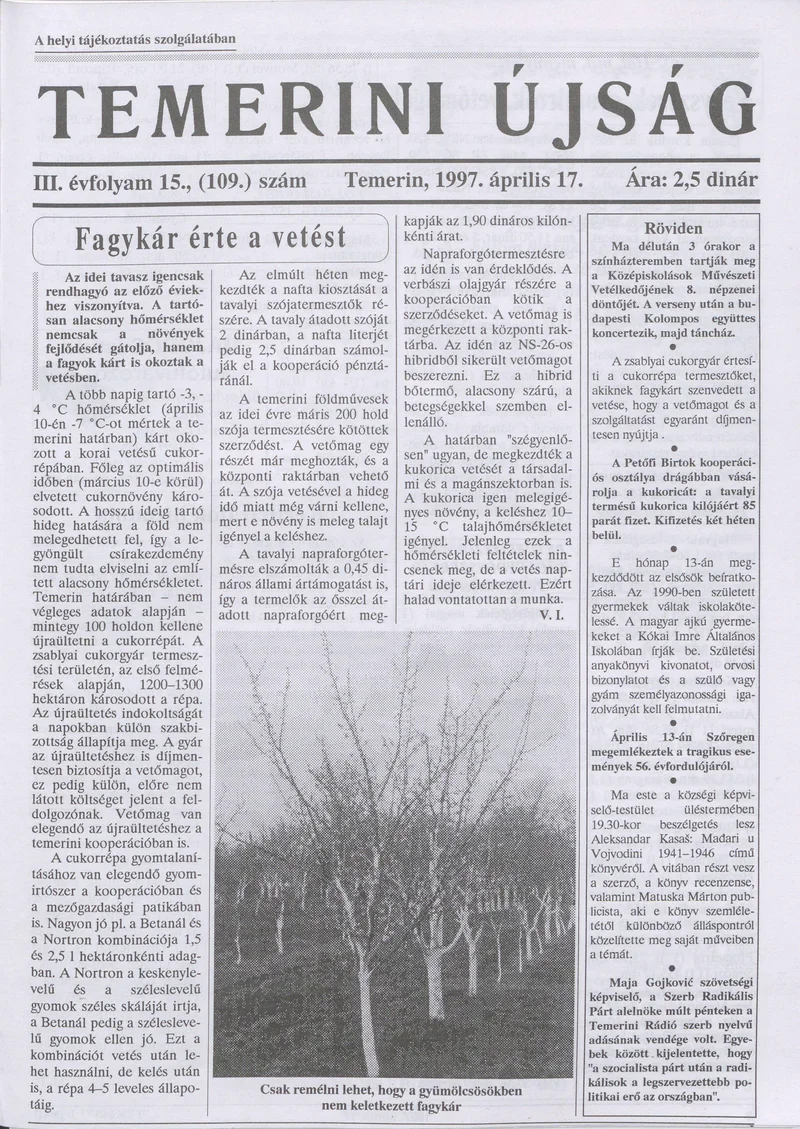 Temerini Újság, 3. évf. 1997. április 17. 15. sz.