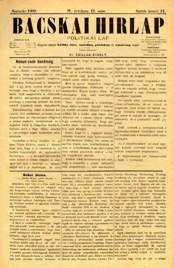 Bácskai Hirlap, 4. évf. 1900. január 24. 12. sz.