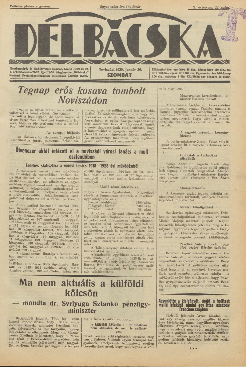 Délbácska, 10. évf. 1929. január 26. 22. sz.