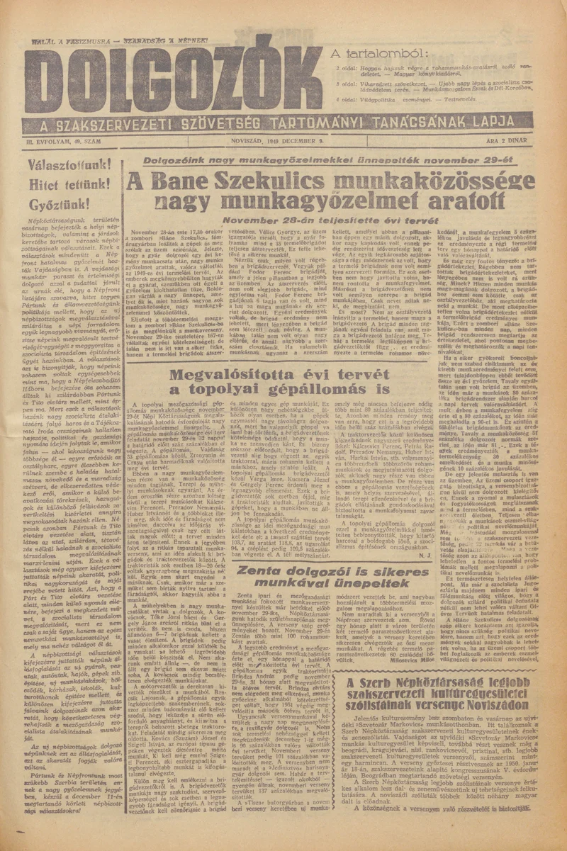 Dolgozók, 3. évf. 1949. december 9. 49. sz.