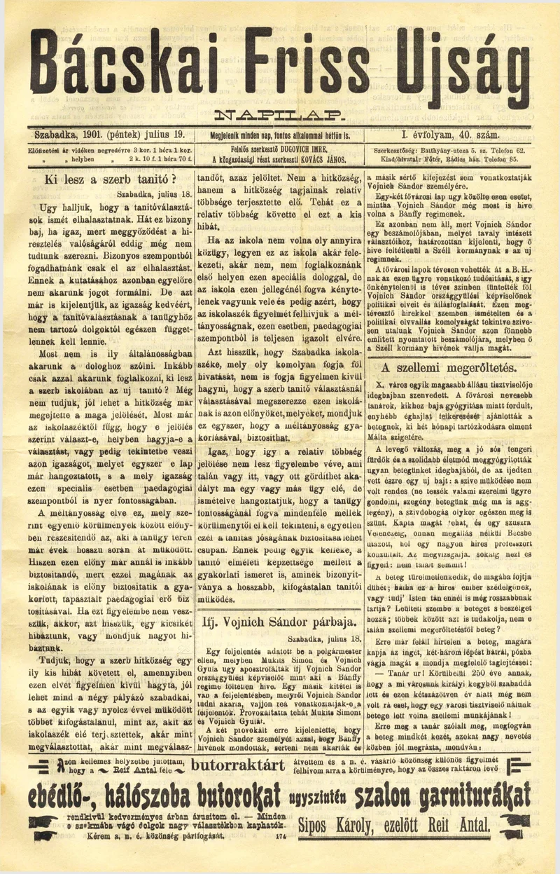 Bácskai Friss Ujság, 1. évf. 1901. július 19. 40. sz.