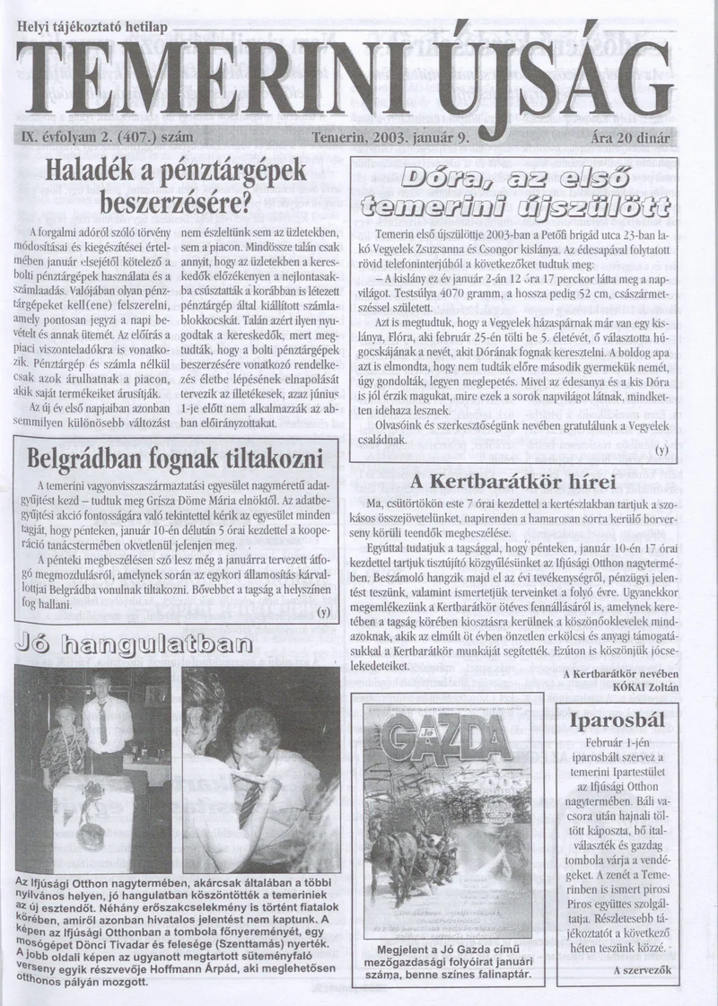 Temerini Újság, 9. évf. 2003. január 9. 2. sz.