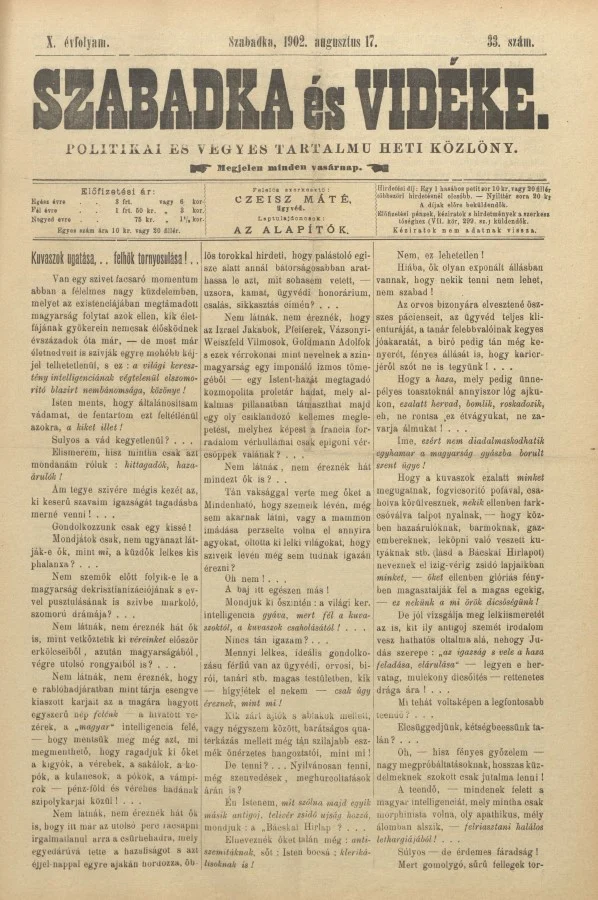 Szabadka és vidéke II, 10. évf. 1902. augusztus 17. 33. sz.