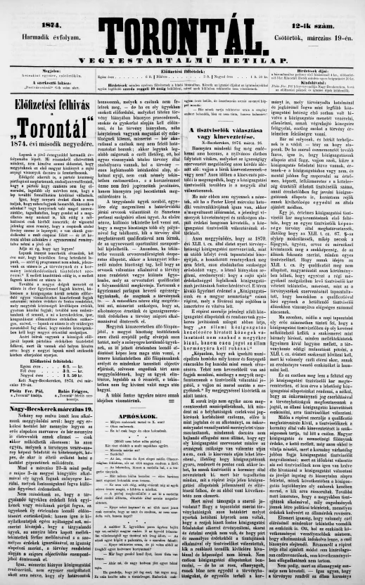 Torontál, 3. évf. 1874. március 19. 12. sz.