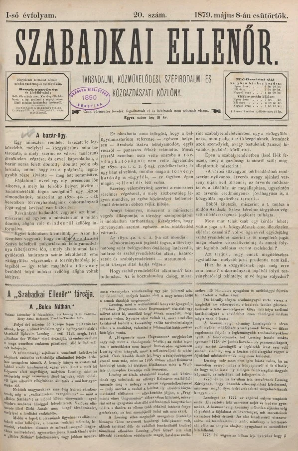 Szabadkai Ellenőr, 1. évf. 1879. május 8. 20. sz.