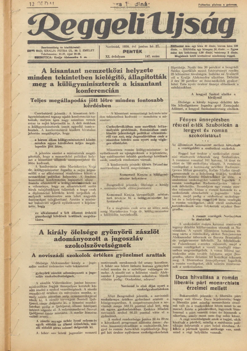 Reggeli Újság, 11. évf. 1930. június 27. 147. sz.